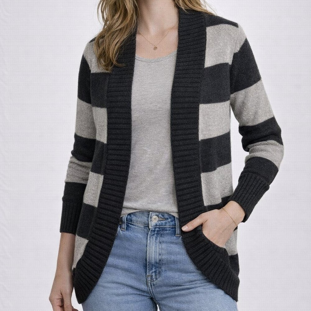 ✨ Aeropostale Striped Open Front Cardigan Sweater – Size M – Cozy Neutral Layer